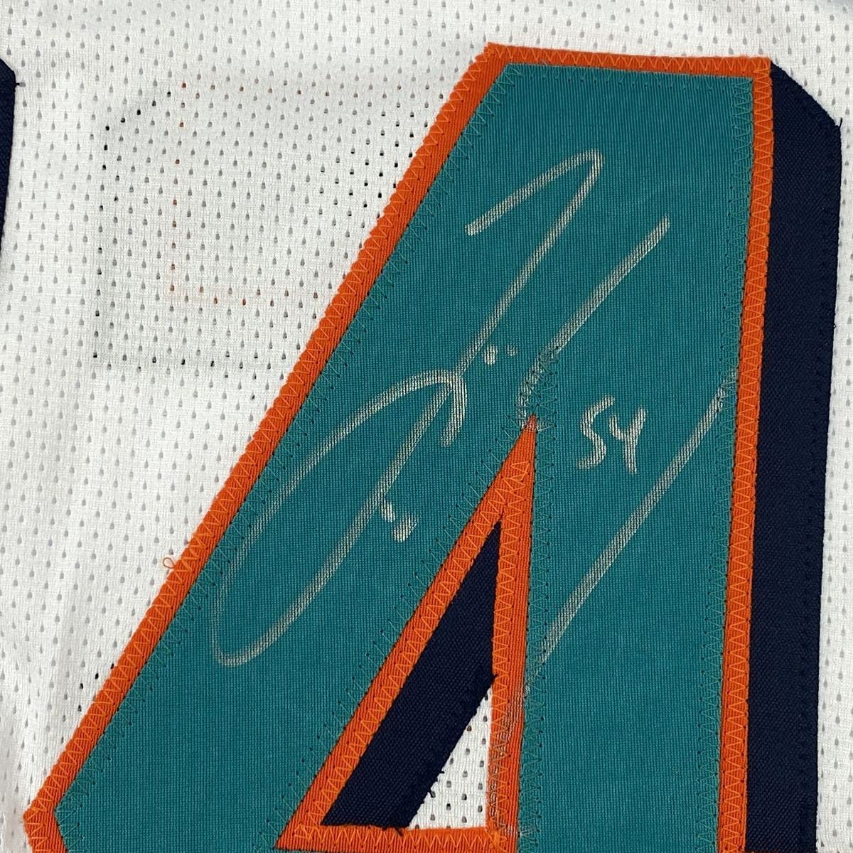 Framed Autographed/Signed Zach Thomas 35x39 Miami White Football Jersey JSA COA