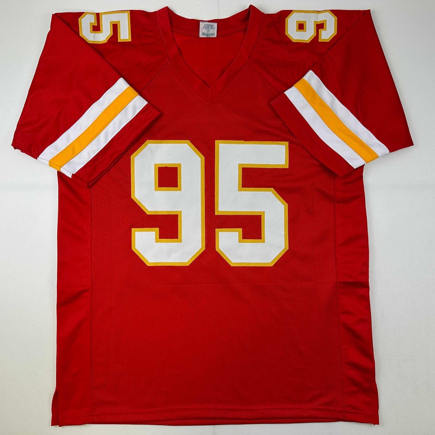 Autographed/Signed Chris Jones Kansas City Red Football Jersey JSA COA