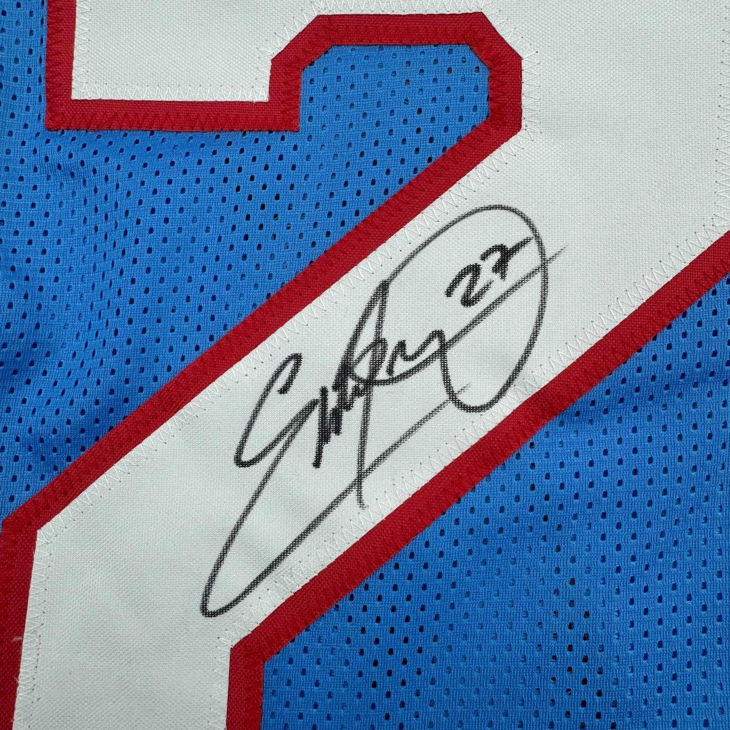 Autographed/Signed Eddie George Tennessee Retro Blue Football Jersey Beckett BAS COA