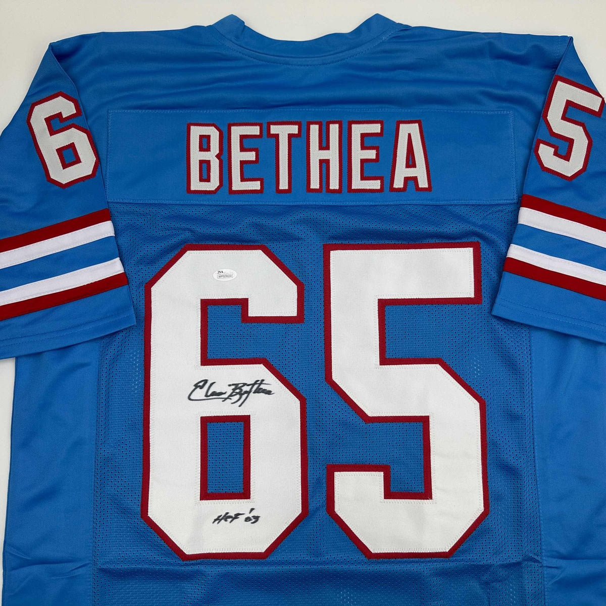 Autographed/Signed Elvin Bethea HOF 03 Tennessee Retro Light Blue Football Jersey JSA COA