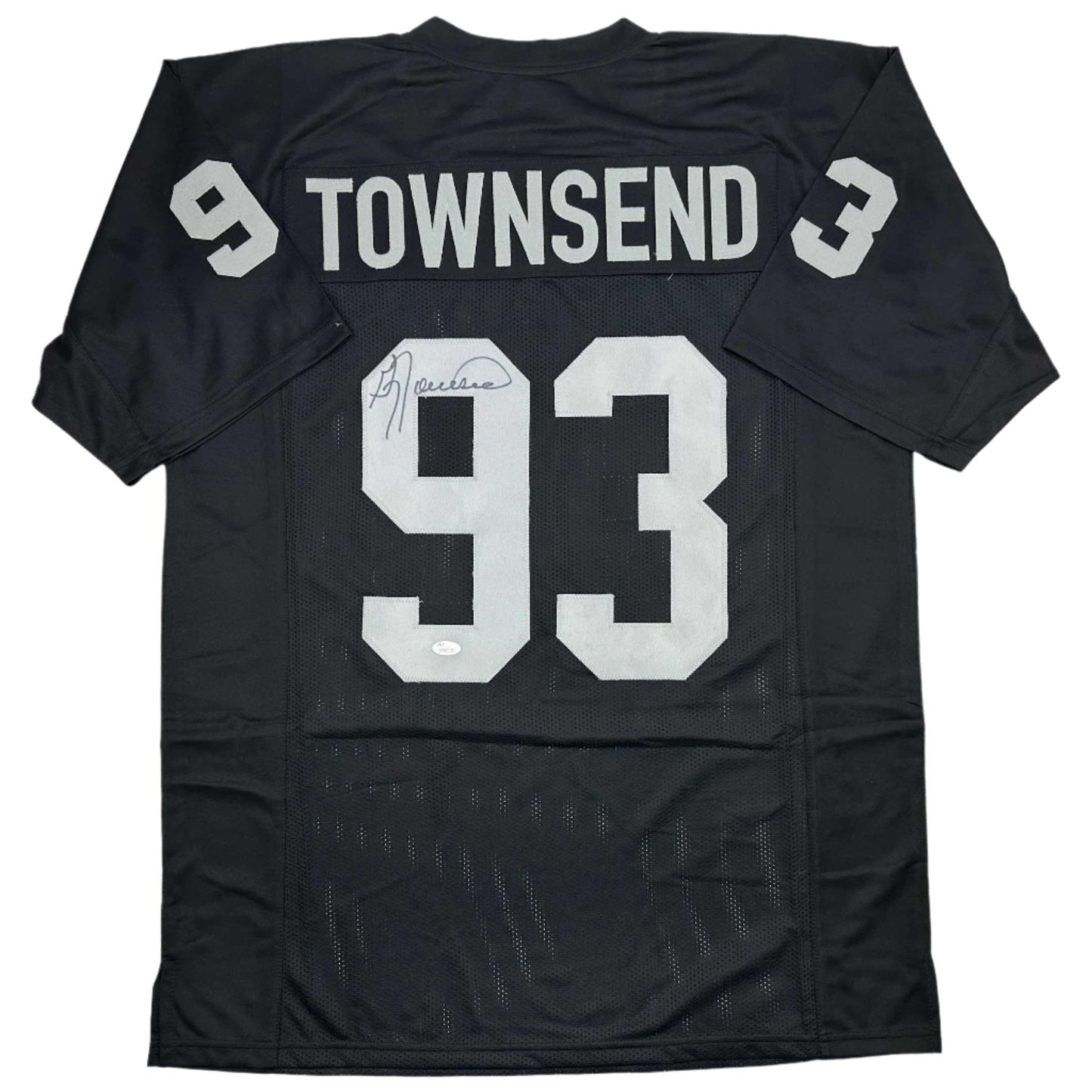 Autographed/Signed Greg Townsend Oakland Black Football Jersey JSA COA