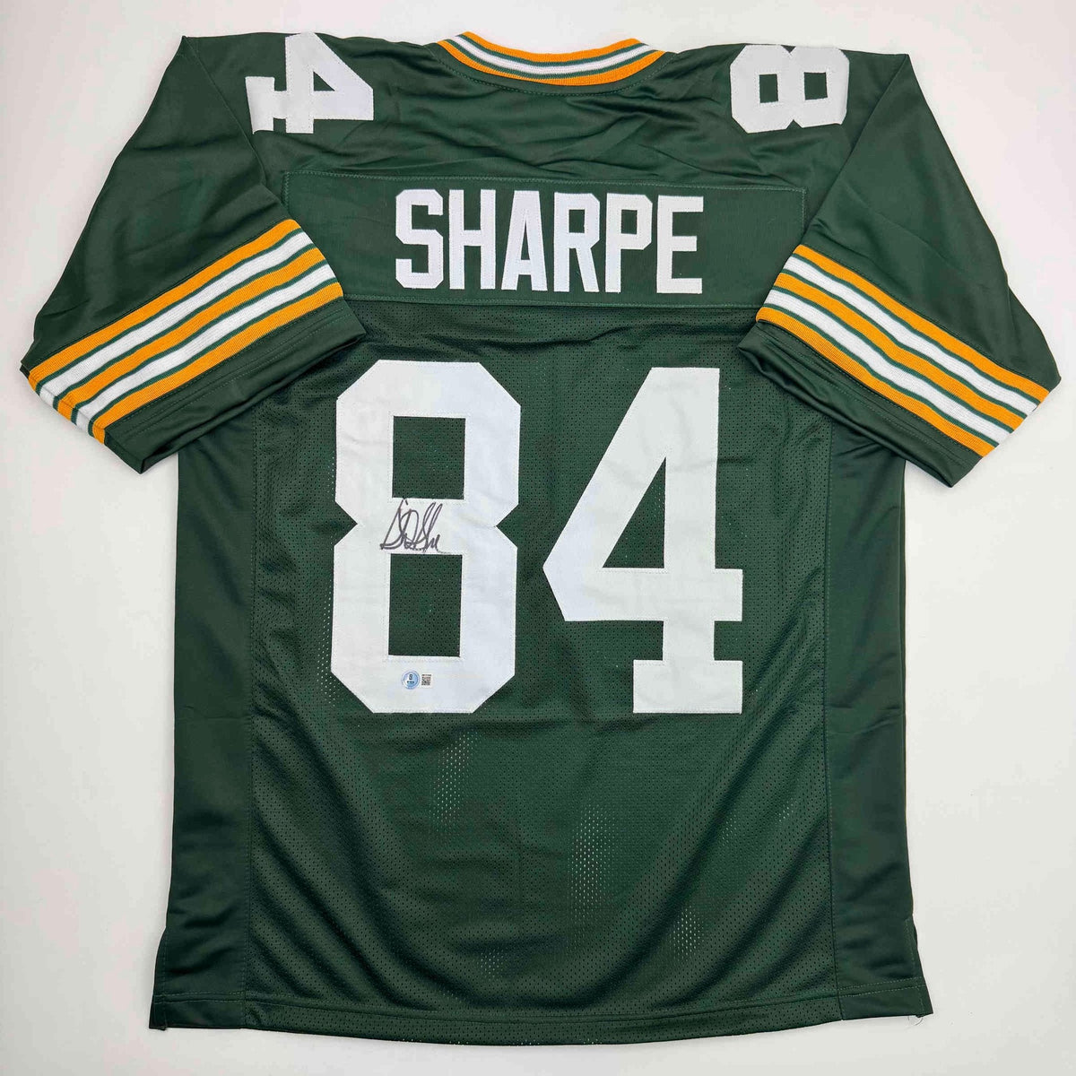 Autographed/Signed Sterling Sharpe Green Bay Green Football Jersey Beckett BAS COA
