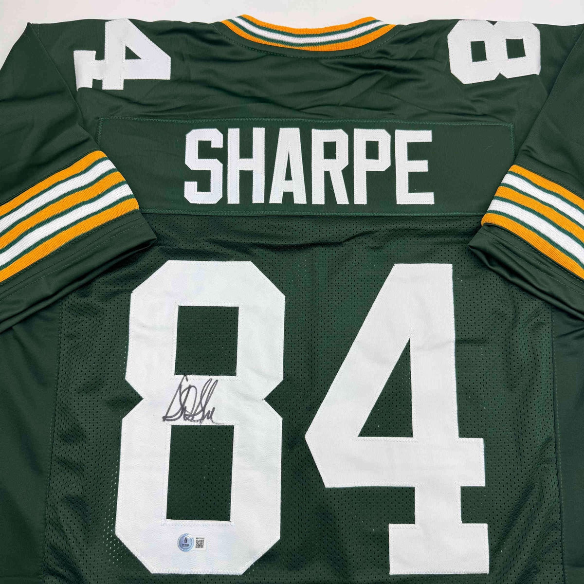 Autographed/Signed Sterling Sharpe Green Bay Green Football Jersey Beckett BAS COA