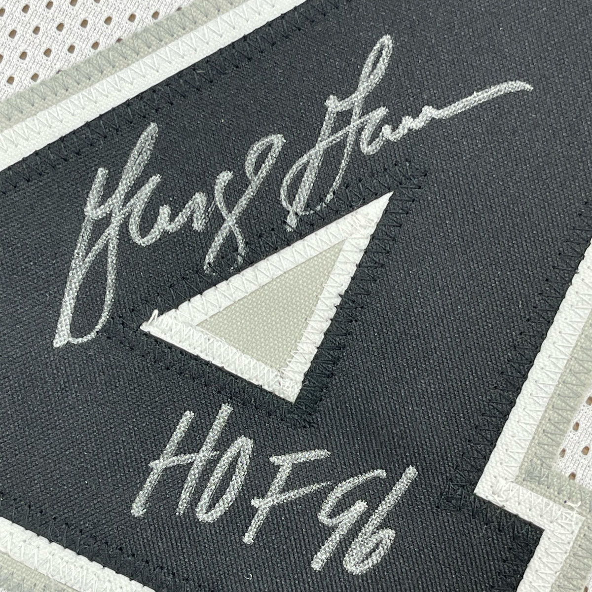 Framed Autographed/Signed George Gervin 35x39 HOF 96 San Antonio White Basketball Jersey JSA COA
