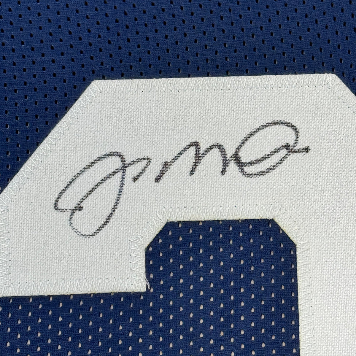 Framed Autographed/Signed Joe Montana 35x39 Notre Dame Blue College Football Jersey JSA COA