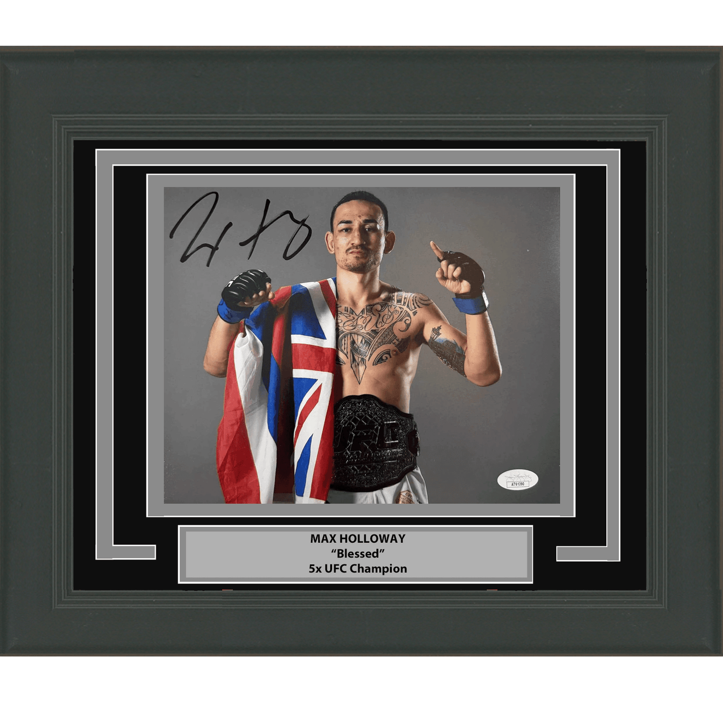 Framed Autographed/Signed Max Holloway UFC MMA Black Fighting 8x10 Photo JSA COA #2