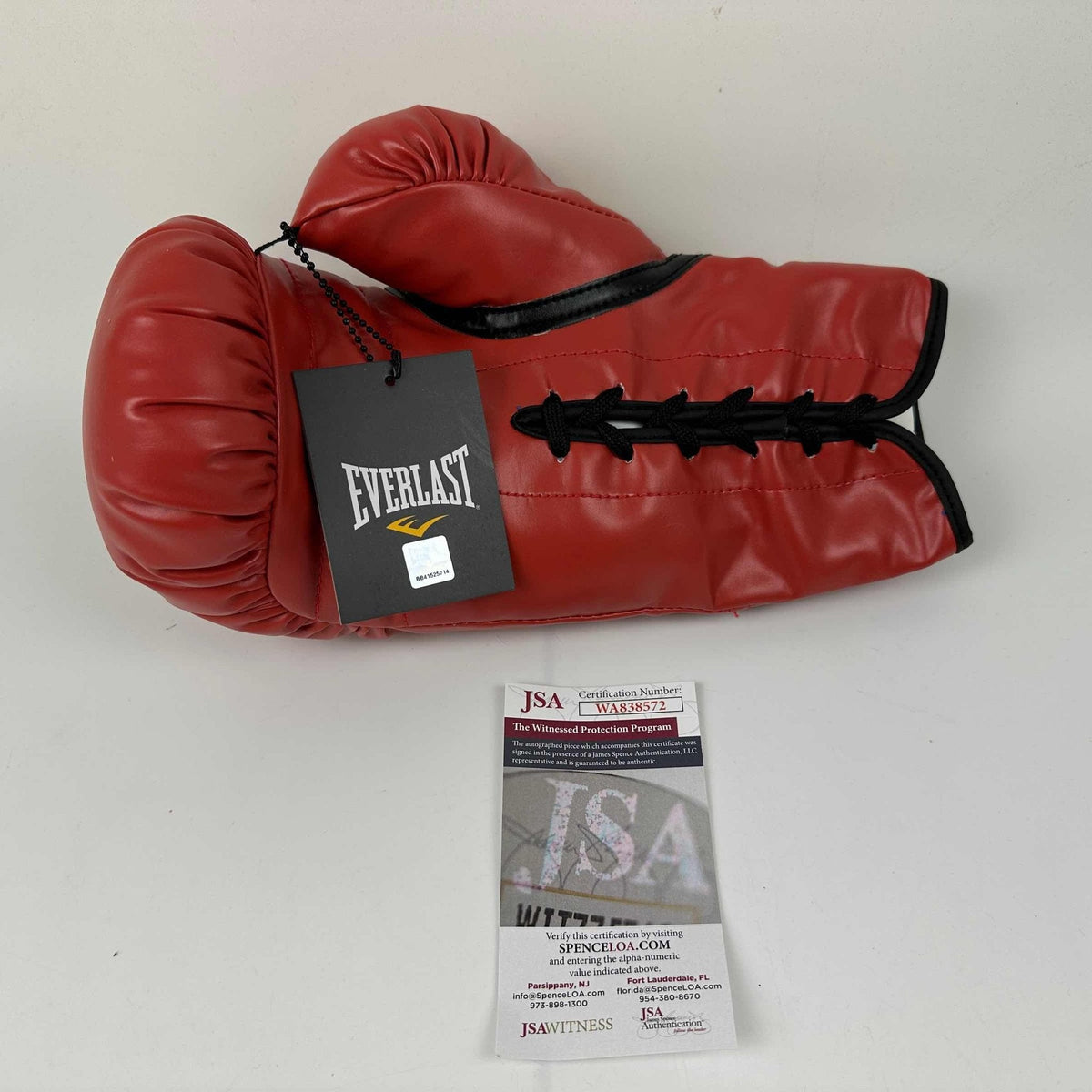 Autographed/Signed Ray Boom Boom Mancini Red Everlast Boxing Glove JSA COA