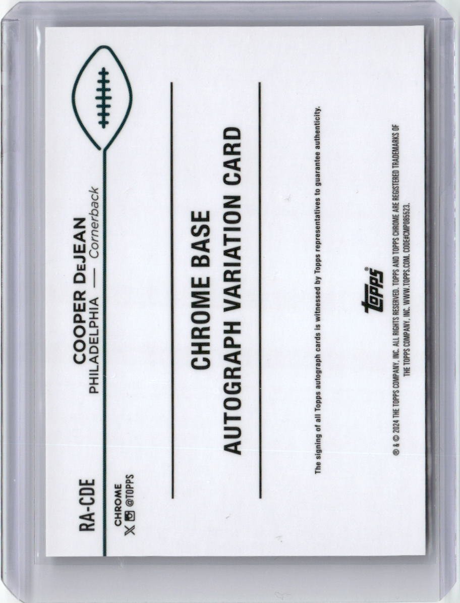 2024 Topps Chrome Silver Refractor Cooper DeJean #RA-CDE Auto Rookie RC Football Card
