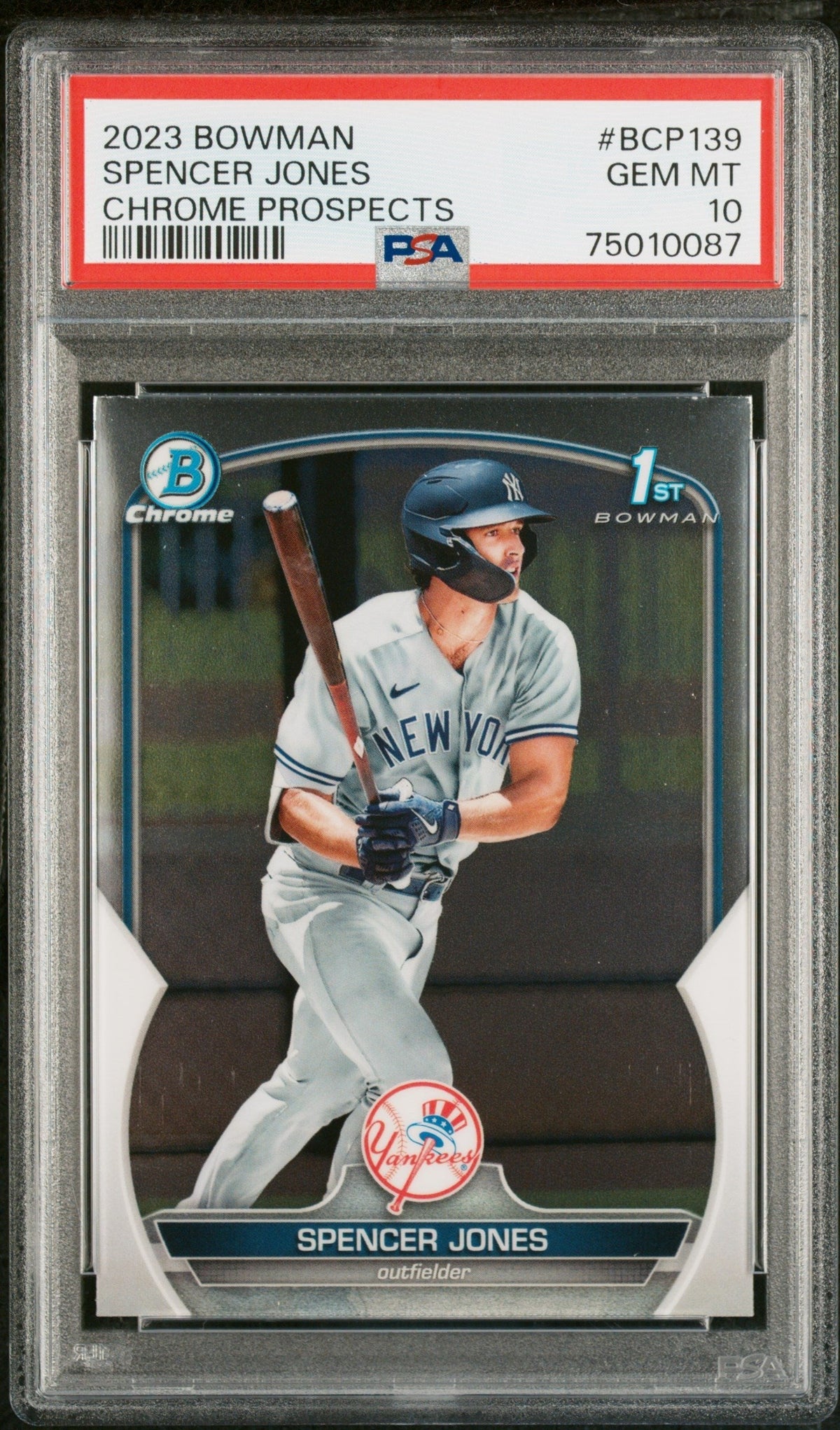 Graded 2023 Topps Bowman Spencer Jones #BCP139 Chrome Prospects Rookie RC Baseball Card PSA 10 Gem Mint