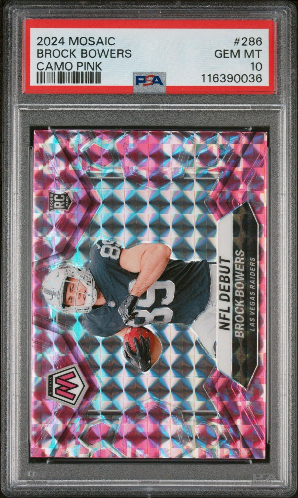 Graded 2024 Panini Mosaic Brock Bowers #286 Camo Pink Rookie RC Football Card PSA 10 Gem Mint