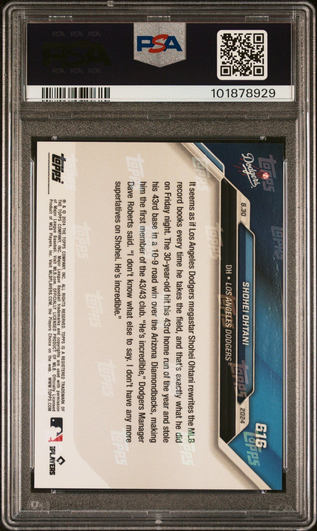 Graded 2024 Topps Now Shohei Ohtani #616 Baseball Card PSA 10 Gem Mint