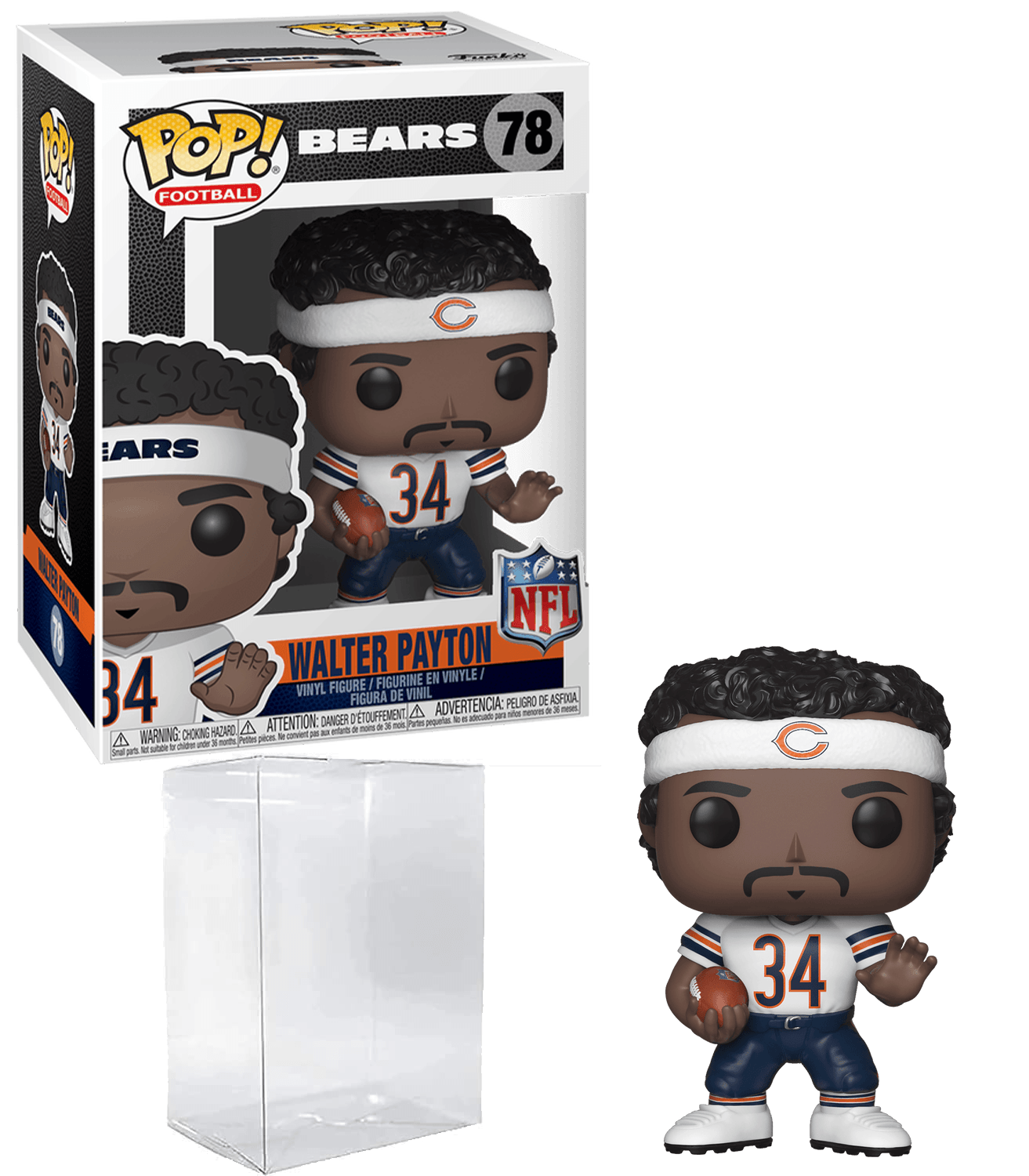 Walter Payton #78 Funko POP! Football Chicago Bears Figurine Bundle with HOFSM Protector Case