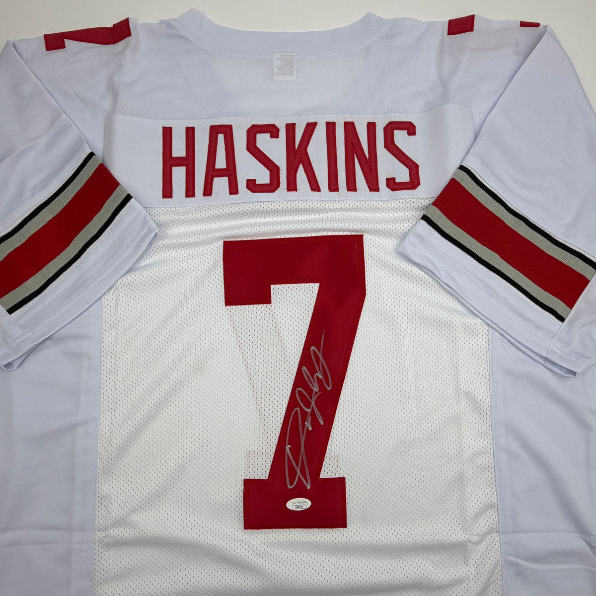 Autographed/Signed Dwayne Haskins Jr. Ohio State White College Football Jersey JSA COA