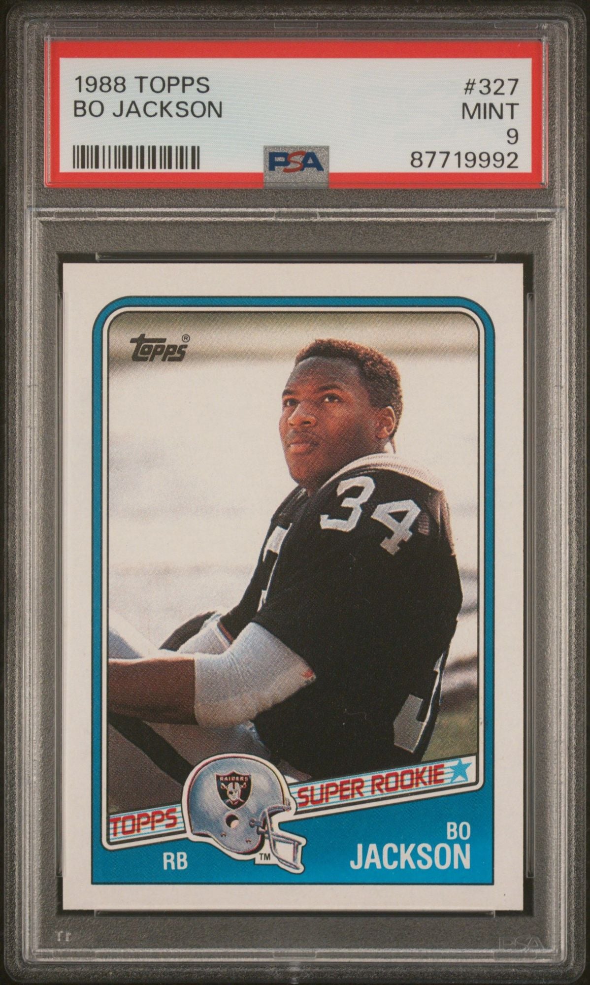 Graded 1988 Topps Super Rookie Bo Jackson #327 Rookie RC Baseball Card PSA 9 Mint