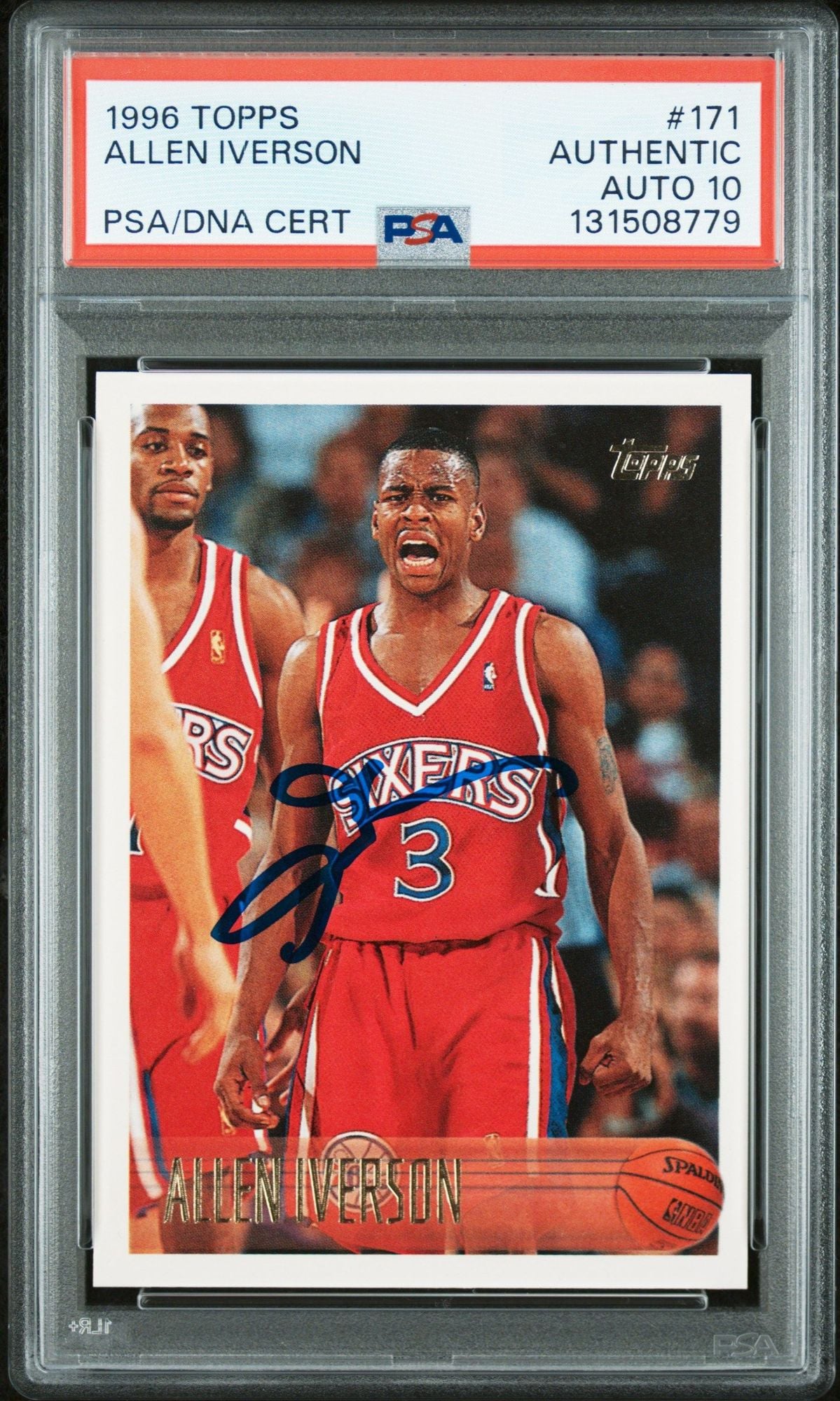 Graded 1996 Topps Allen Iverson #171 Rookie RC Basketball Card PSA 10 Auto Grade Gem Mint