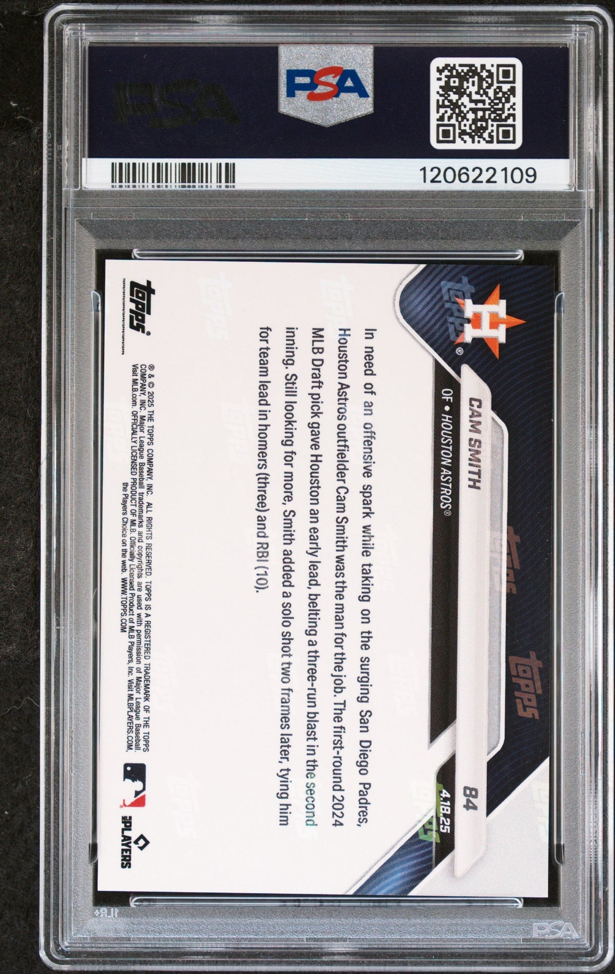 Graded 2025 Topps Now Cam Smith #84 Red Foil /5 Rookie RC Baseball Card PSA 8 Near Mint