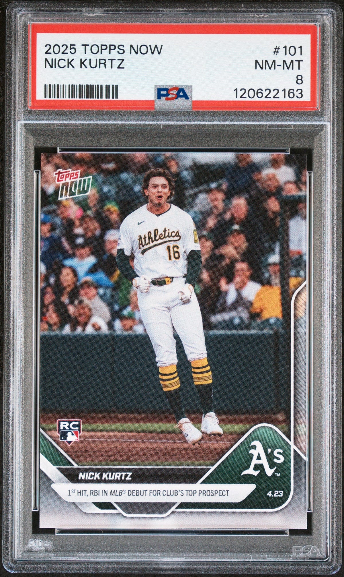 Graded 2025 Topps Now Nick Kurtz #101 Rookie RC Baseball Card PSA 8 Near Mint