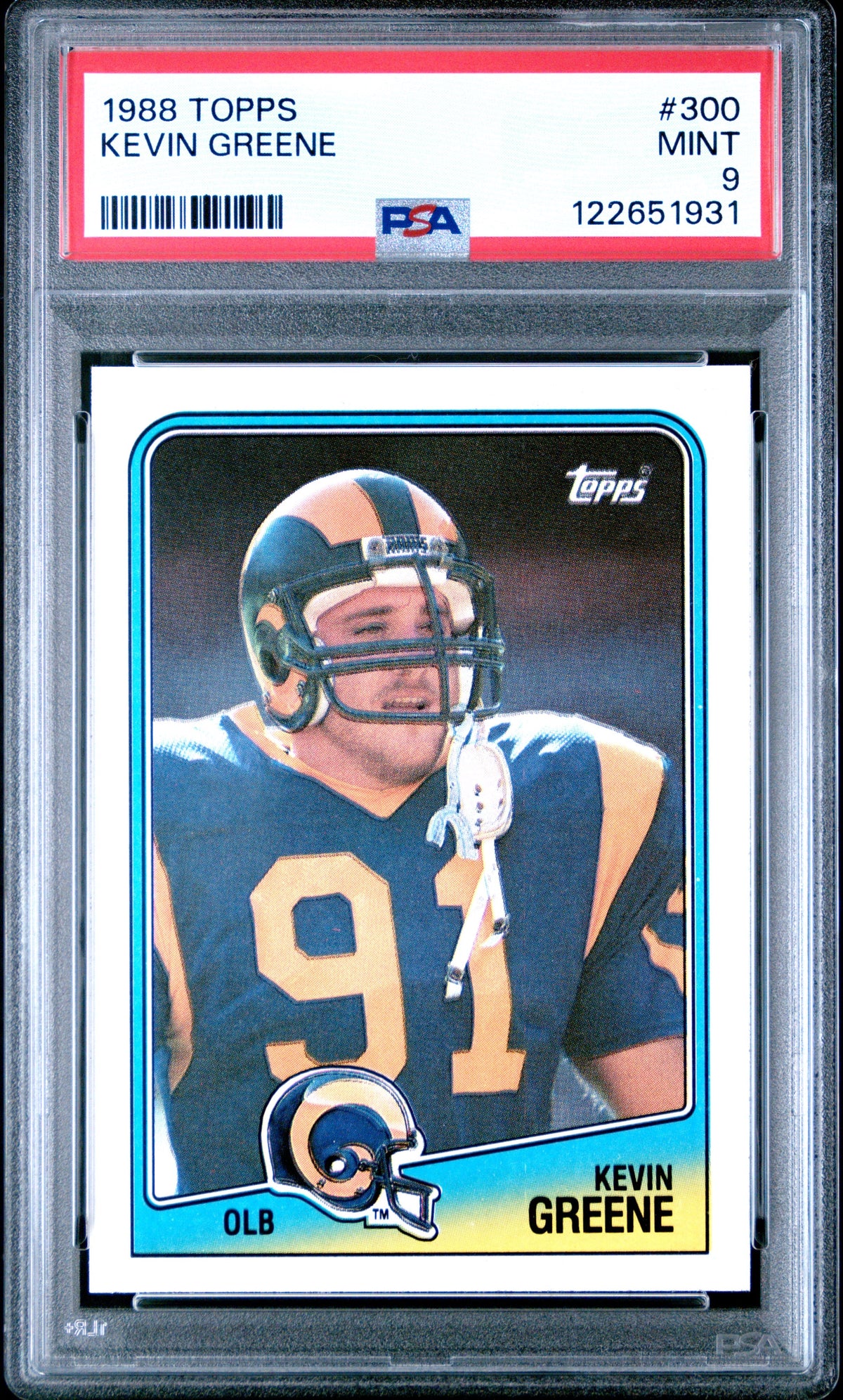 Graded 1988 Topps Kevin Greene #300 Rookie RC Football Card PSA 9 Mint