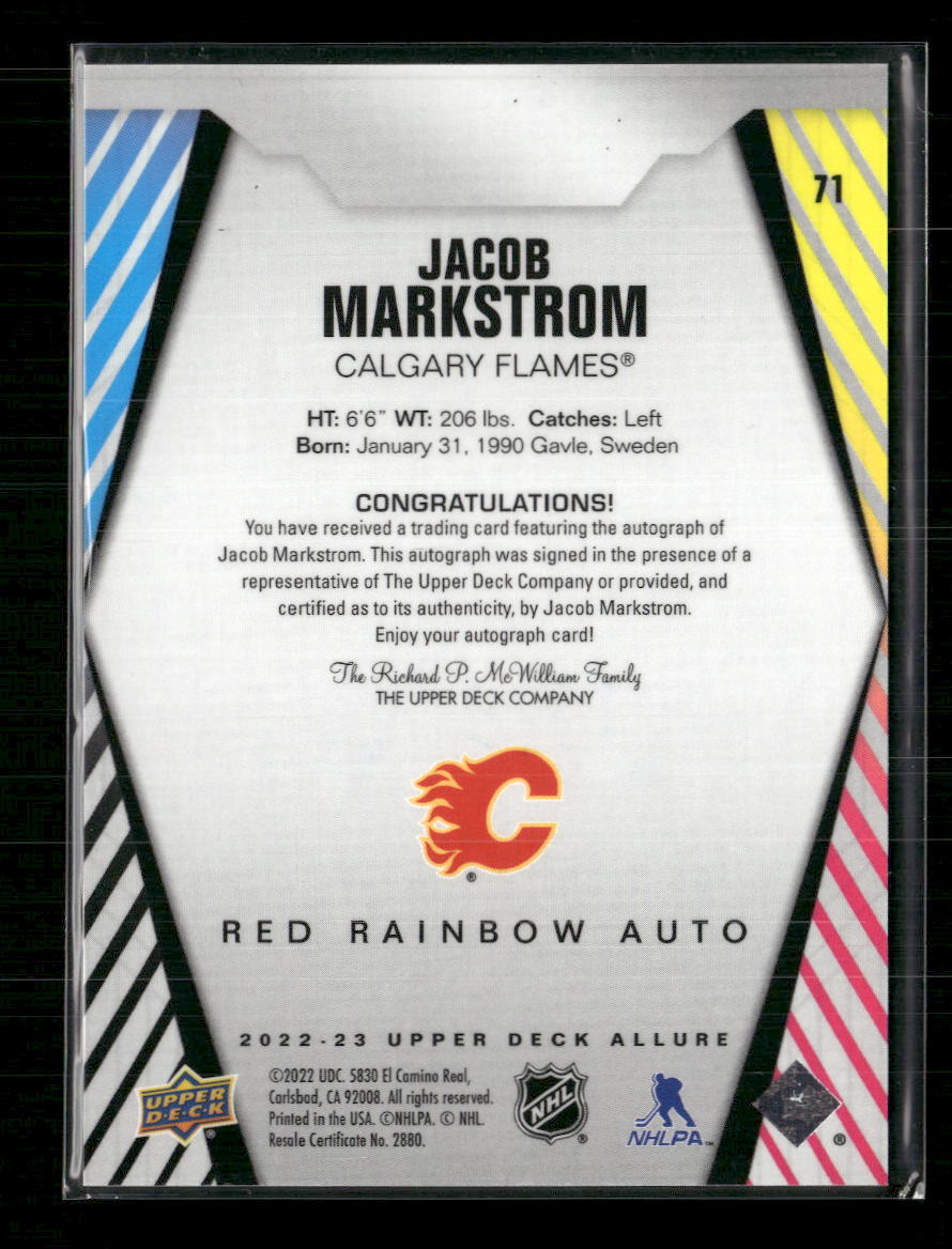 2022-23 Upper Deck Allure Autographs Red Rainbow Jacob Markstrom Auto #71