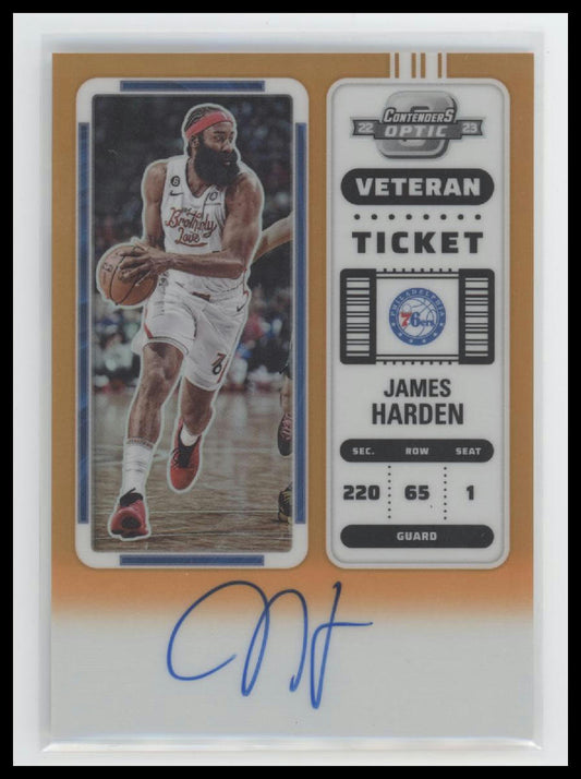 2022-23 Panini Contenders Veteran Ticket Orange James Harden #/15 Auto #VT-JHD