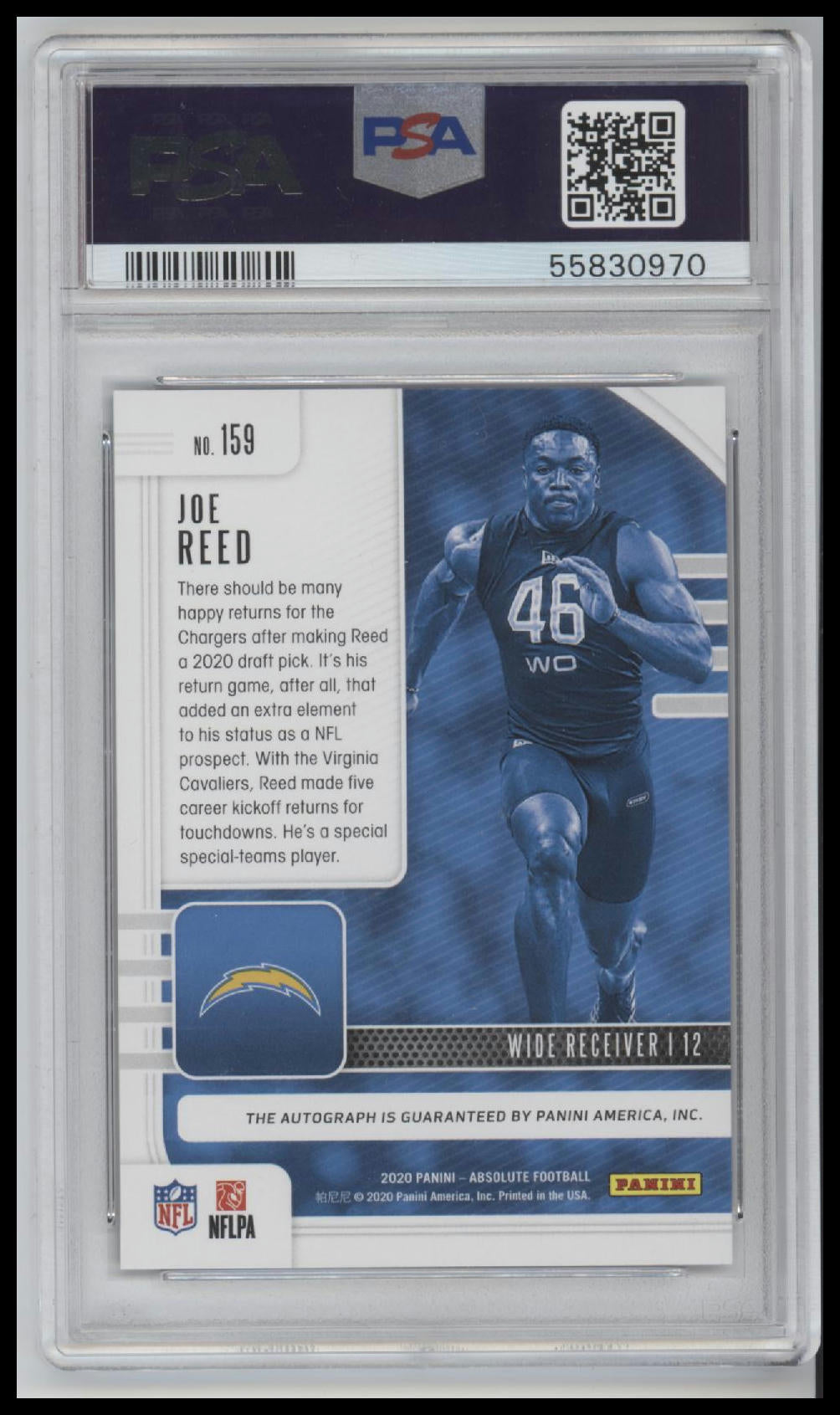 2020 Panini Absolute Signature-Purple Rain Joe Reed 10 PSA #159