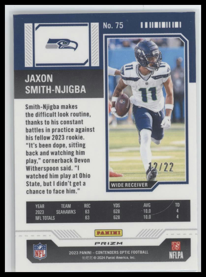 2023 Panini Contenders Optic Rookie Ticket Blue Jaxon Smith-Njigba #75 #/22