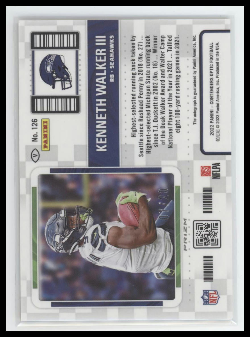 2022 Panini Contenders Optic Rookie Ticket Auto Kenneth Walker III #126 #/20