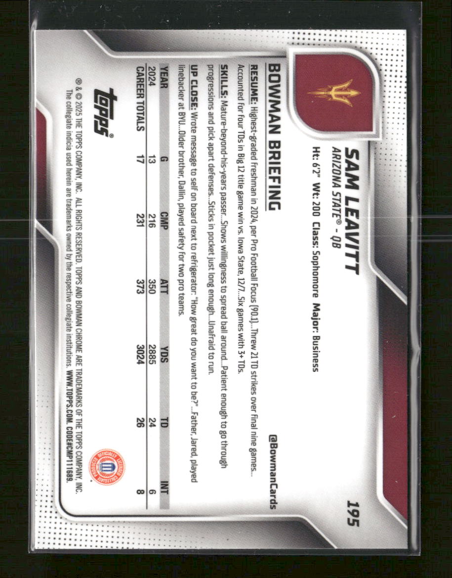 2025 Bowman University Chrome Yellow Refractor Sam Leavitt #/350 #195