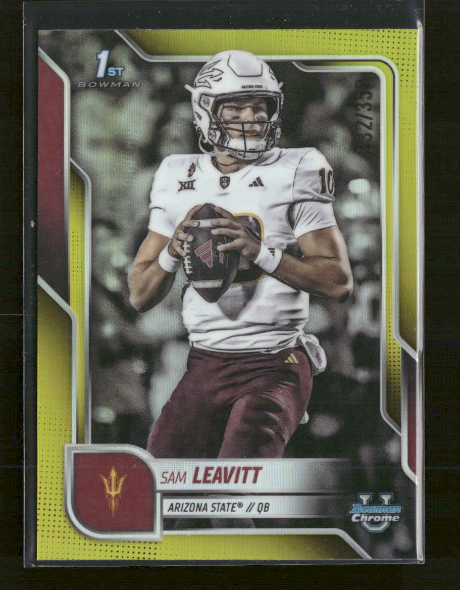 2025 Bowman University Chrome Yellow Refractor Sam Leavitt #/350 #195