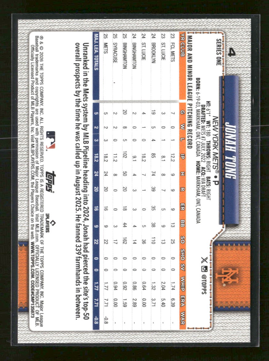 2026 Topps Holiday Chicks Jonah Tong #4