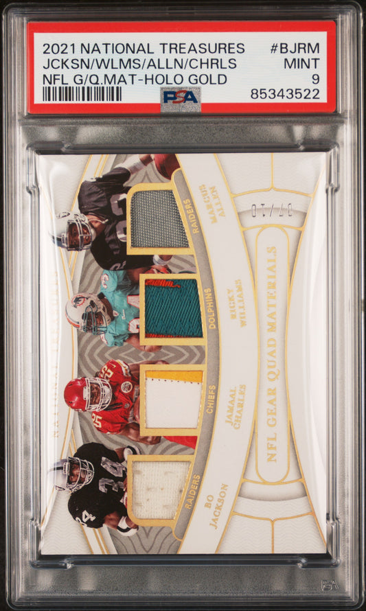 2021 Panini National Treasures Quad Materials-Jcksn/Wlms/Alln/Chrls 9 PSA #BJRM