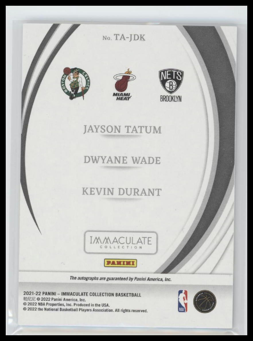 2021-22 Panini Immaculate Auto #/10 Jayson T, Dwyane W, Kevin D #TA-JDK