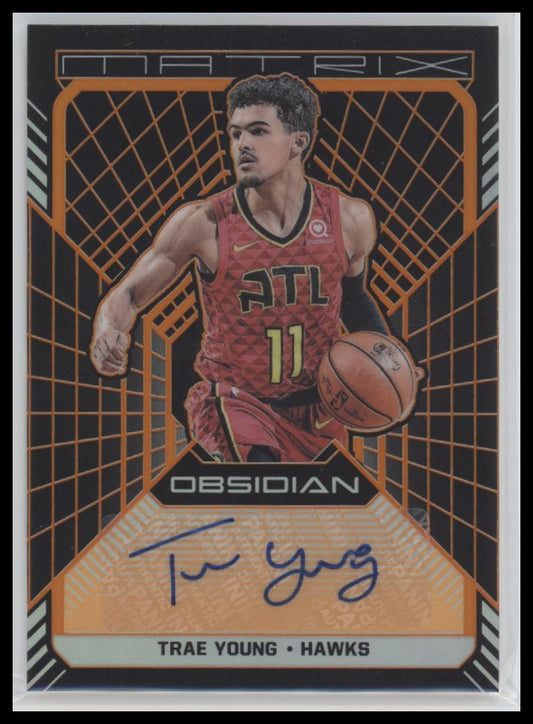 2018-19 Panini Obsidian Matrix Orange Auto #/25 Trae Young #MA-TYG