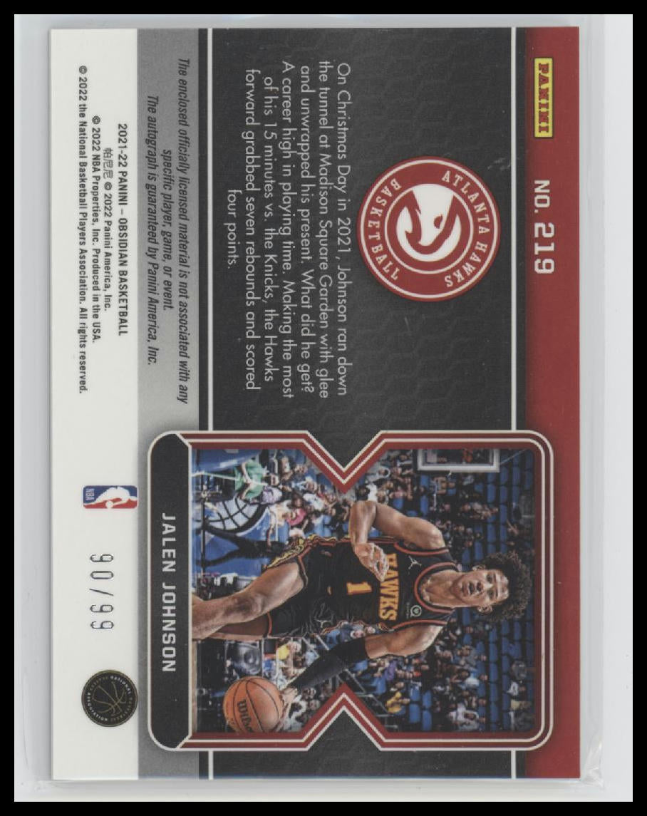 2021-22 Panini Obsidian Relic Auto #/99 Jalen Johnson Rookie #219