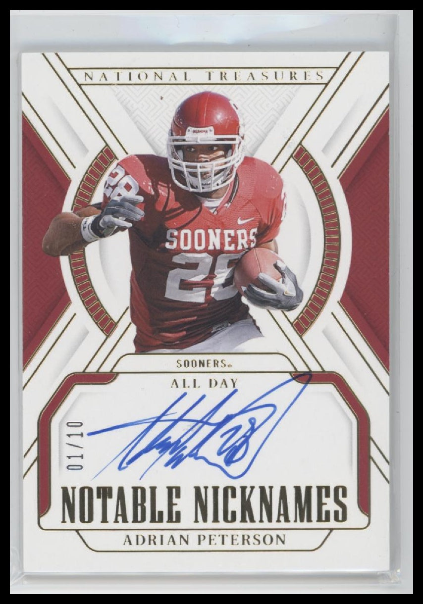 2025 Panini N. T. C. Notable Nicknames Gold Adrian Peterson #/10 Auto #NN-APN