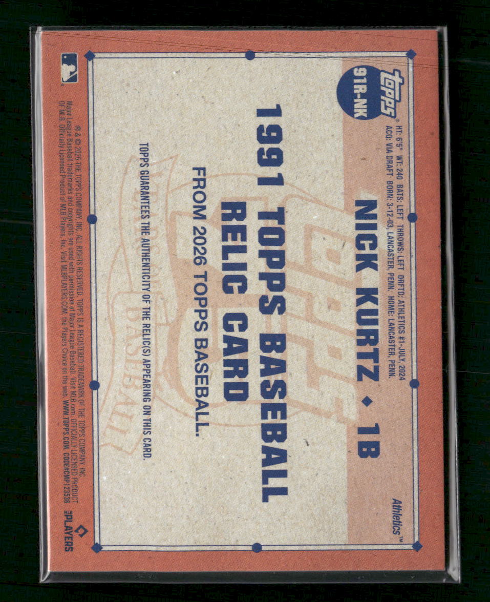 2026 Topps 1991 Topps Baseball 35th Anniversary Relics Nick Kurtz #91R-NK