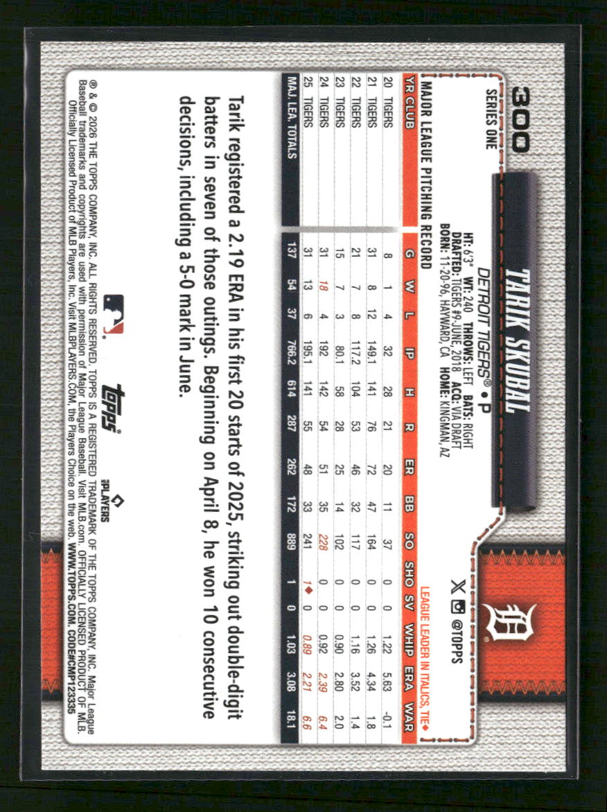 2026 Topps Team Color Border Tarik Skubal #300