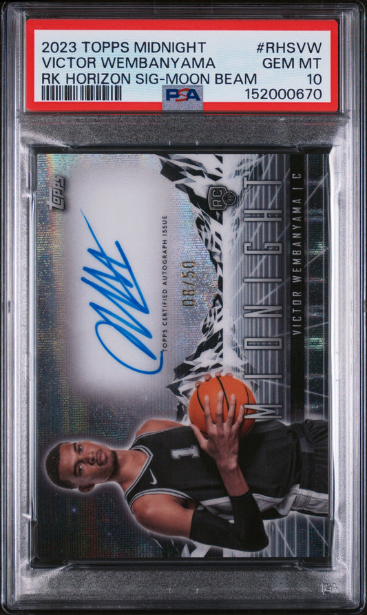 2023 Topps Midnight ROOKIE AUTO /50 Moon Beam Victor Wembanyama PSA 10 POP 1