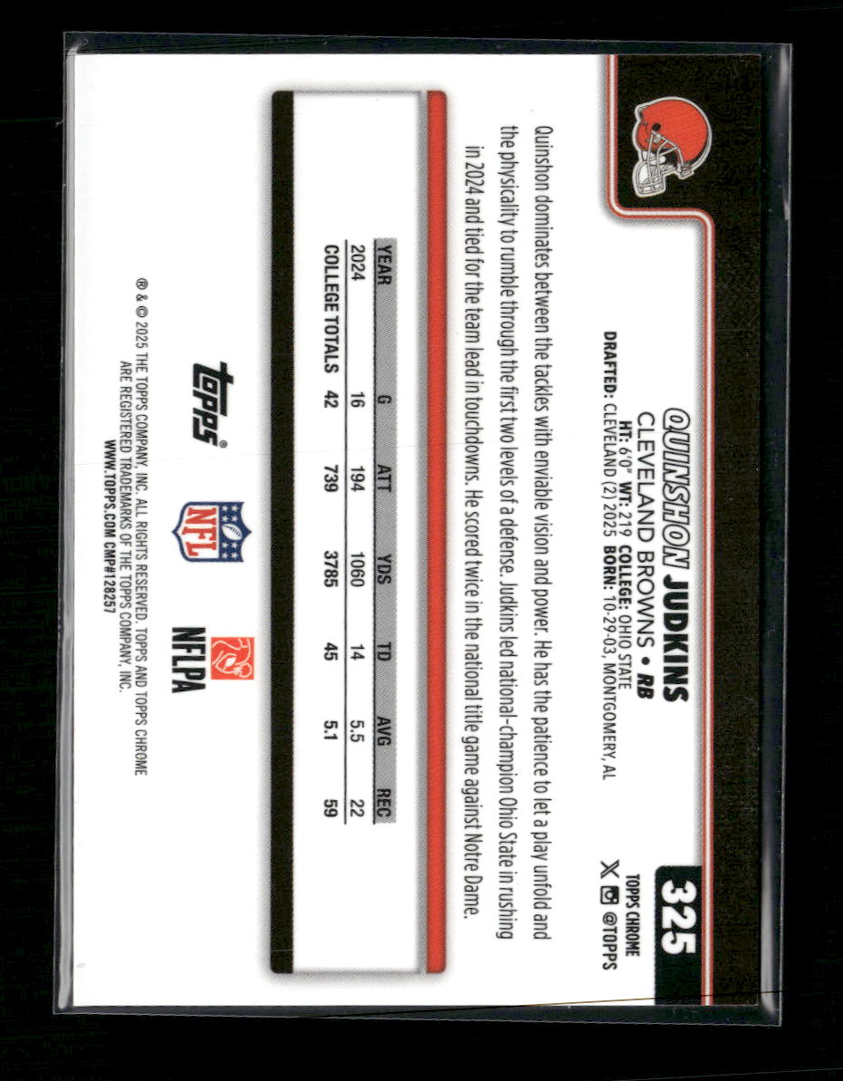 2025 Topps Chrome Gold Wave Refractor Quinshon Judkins Rookie #/50 #325