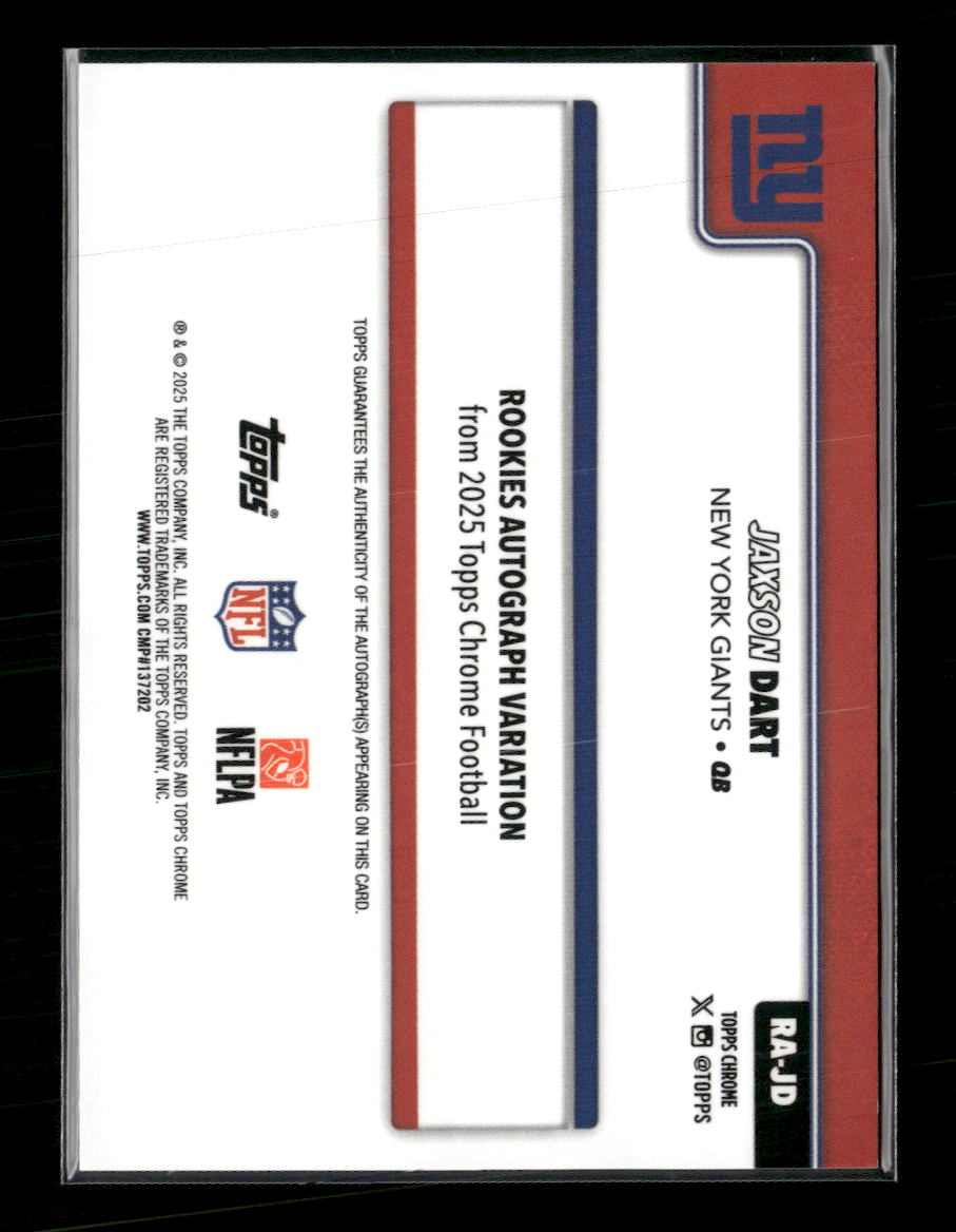 2025 Topps Chrome Rookie Autographs Aqua Refractor Jaxson Dart /199 #RA-JD