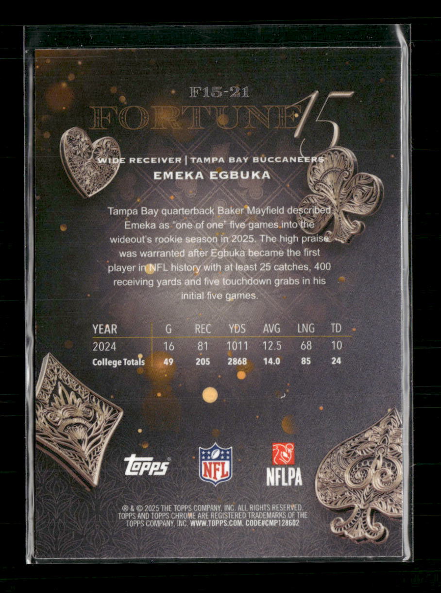 2025 Topps Chrome Fortune 15 Yellow Refractor Emeka Egbuka #/275 #F15-21