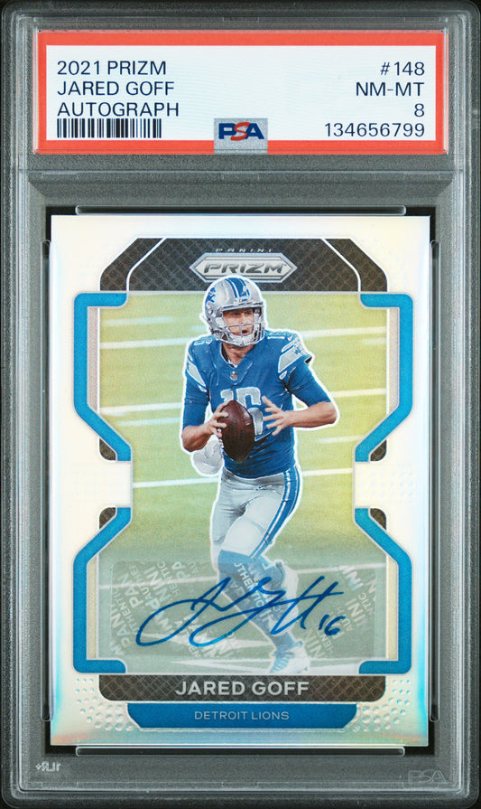 2021 Panini Prizm Autograph Jared Goff 8 PSA #148