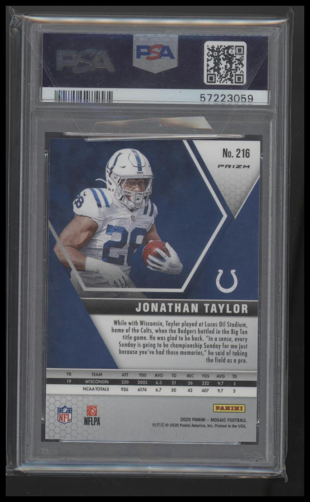 2020 Panini Mosaic Reactive Green Jonathan Taylor 10 PSA #216
