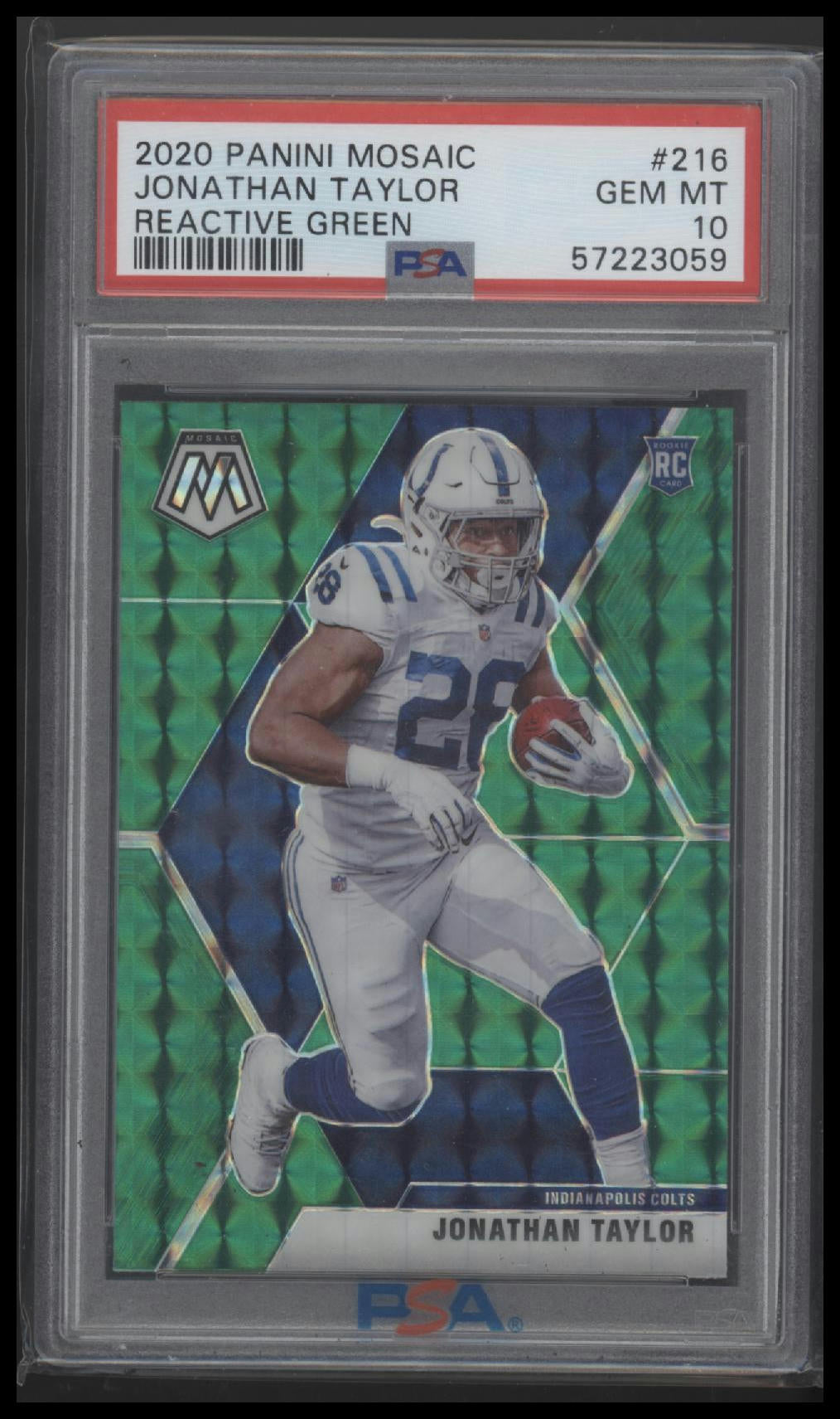2020 Panini Mosaic Reactive Green Jonathan Taylor 10 PSA #216