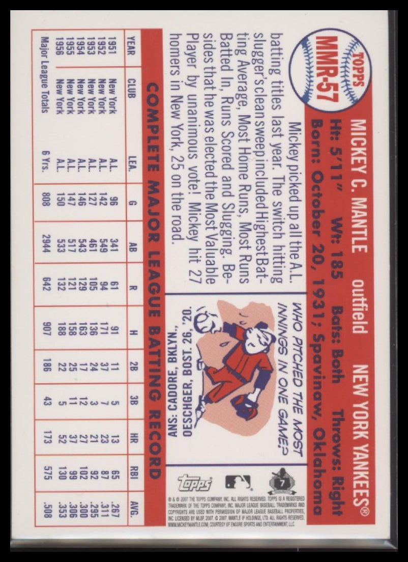 2007 Topps Mickey Mantle Memorabilia Mickey Mantle #MMR-57