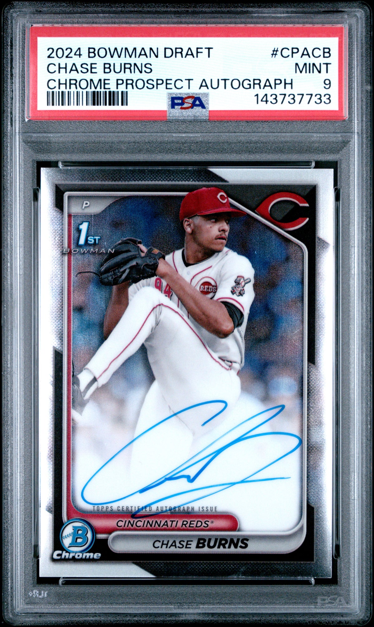 2024 Bowman Draft Chrome Prospect Autographs Chase Burns 9 PSA #CPACB