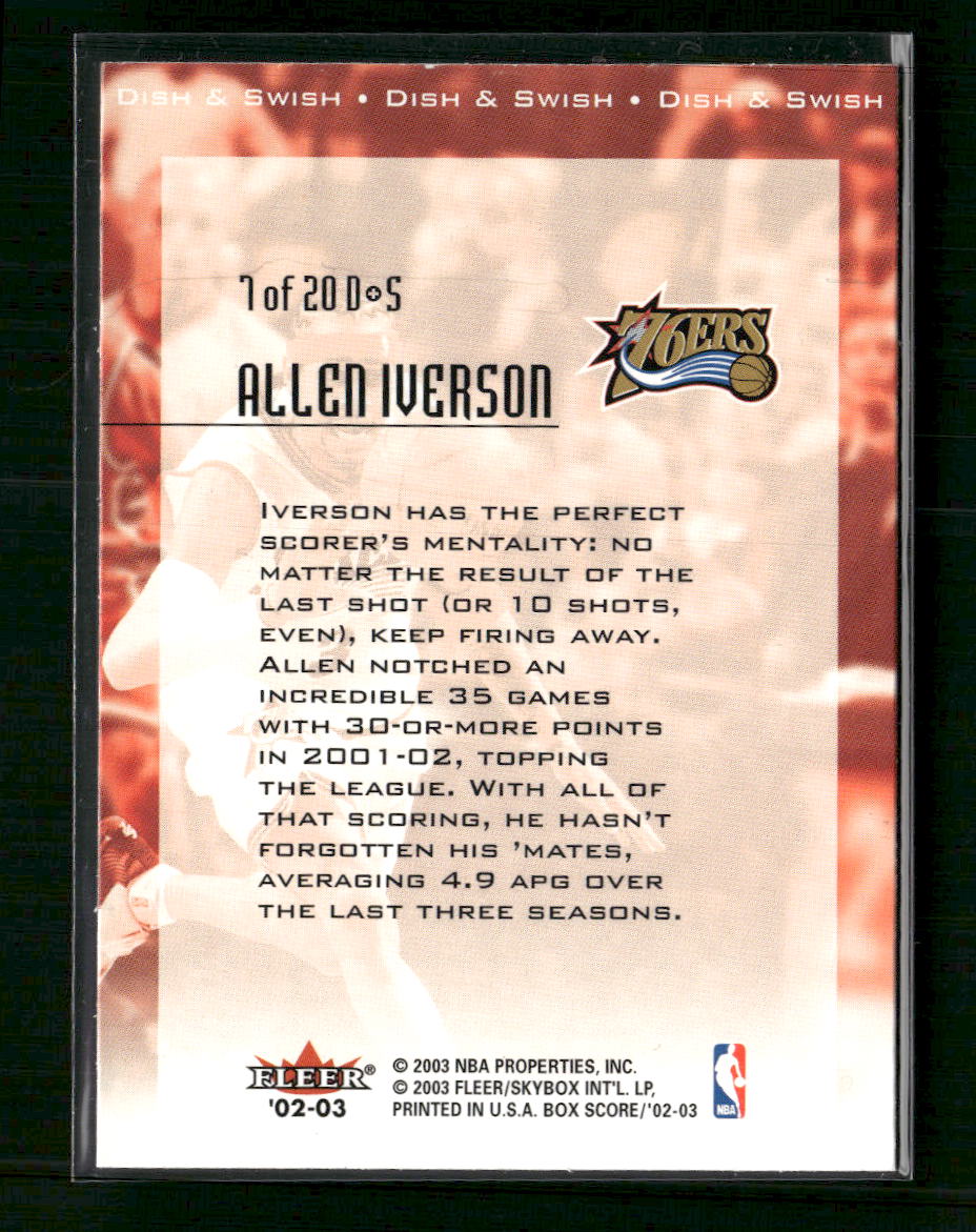2002-03 Fleer Box Score Dish and Swish Allen Iverson #7 D&S