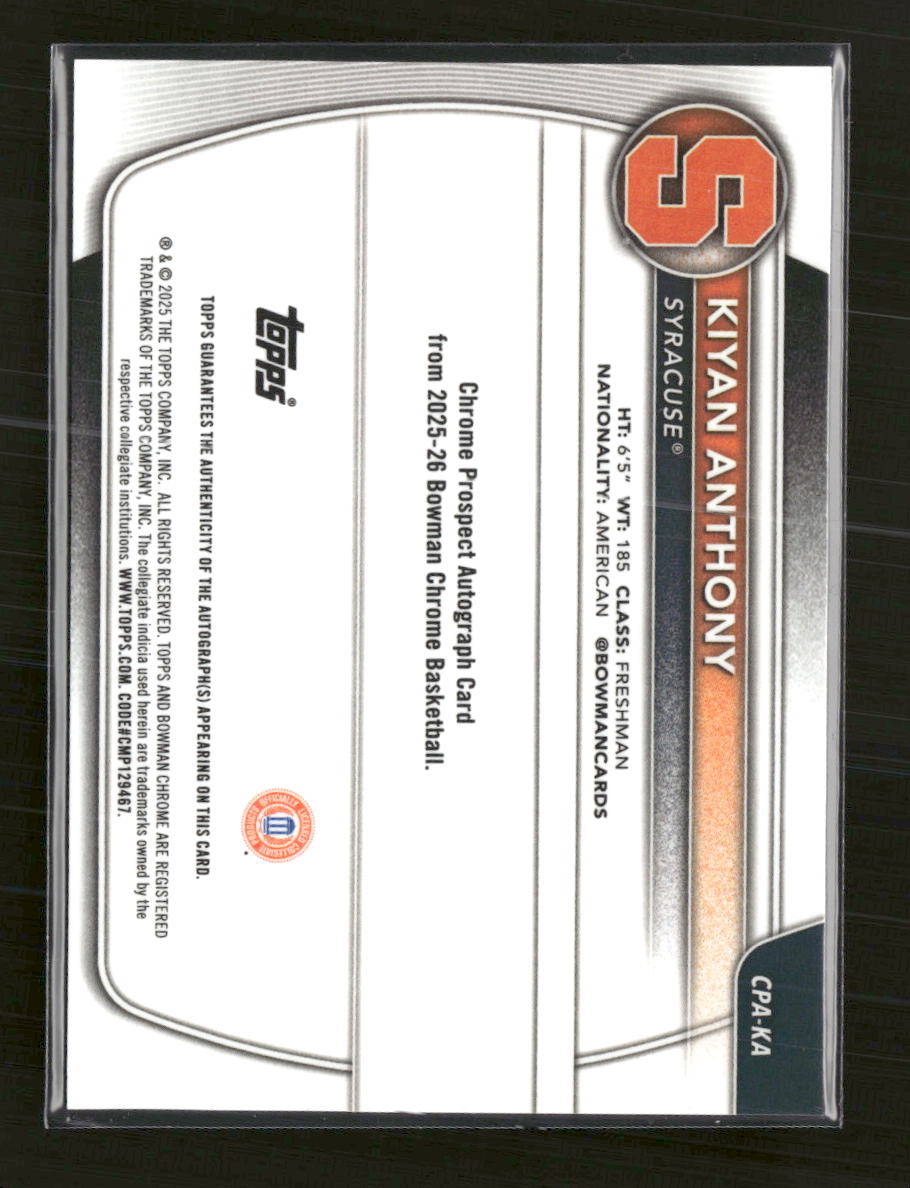 2025-26 Bowman Chrome Prospect Auto Reptilian Green Kiyan Anthony /99 CPA-KA