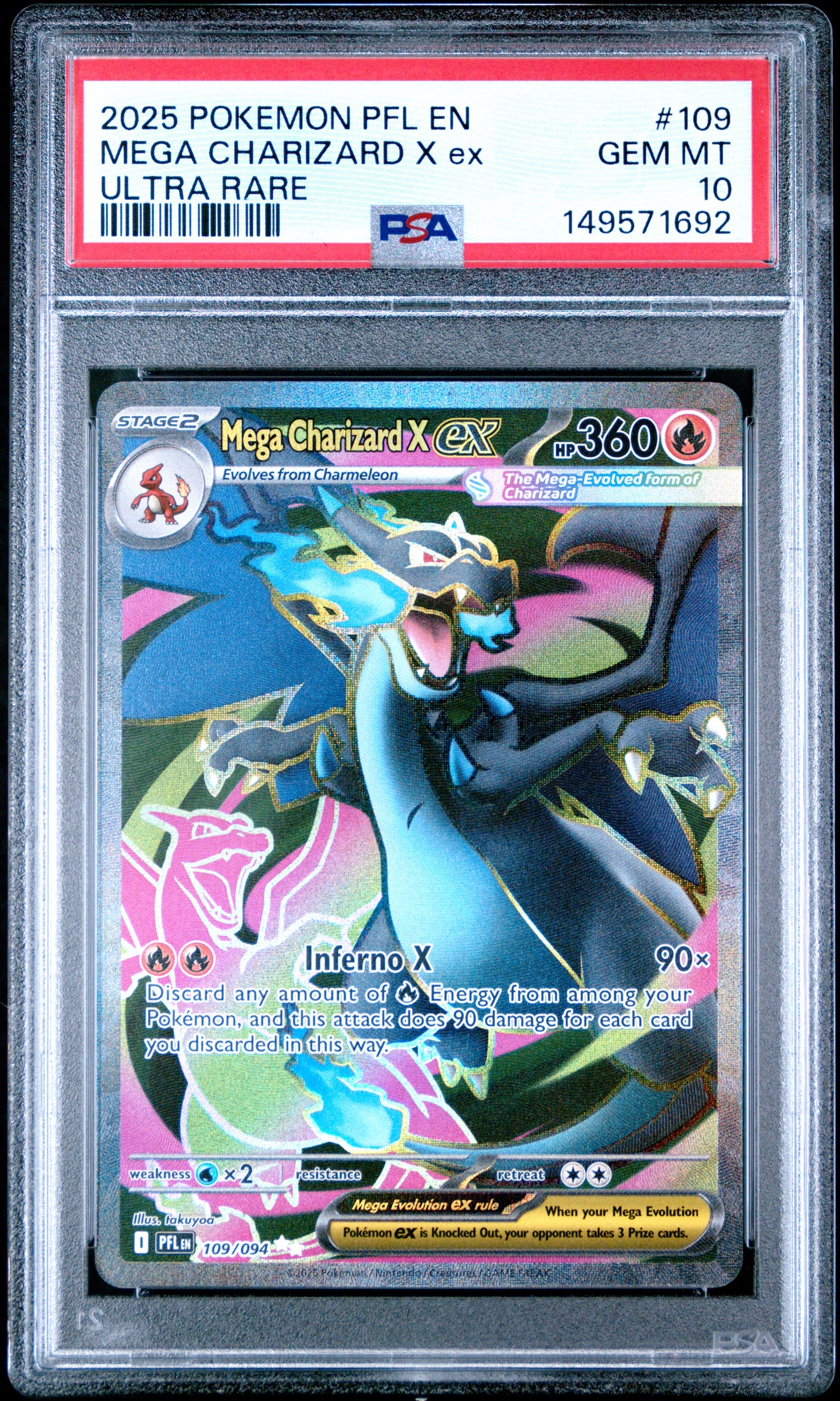 2025 Pokemon Pfl En-Phantasmal Flames Ultra Rare Mega Charizard X Ex 10 PSA #109