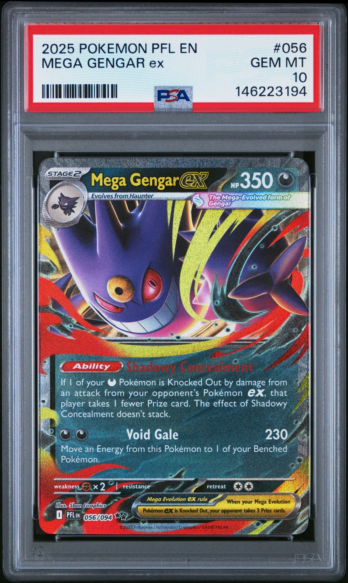2025 Pokemon Pfl En-Phantasmal Flames Mega Gengar Ex 10 PSA #056